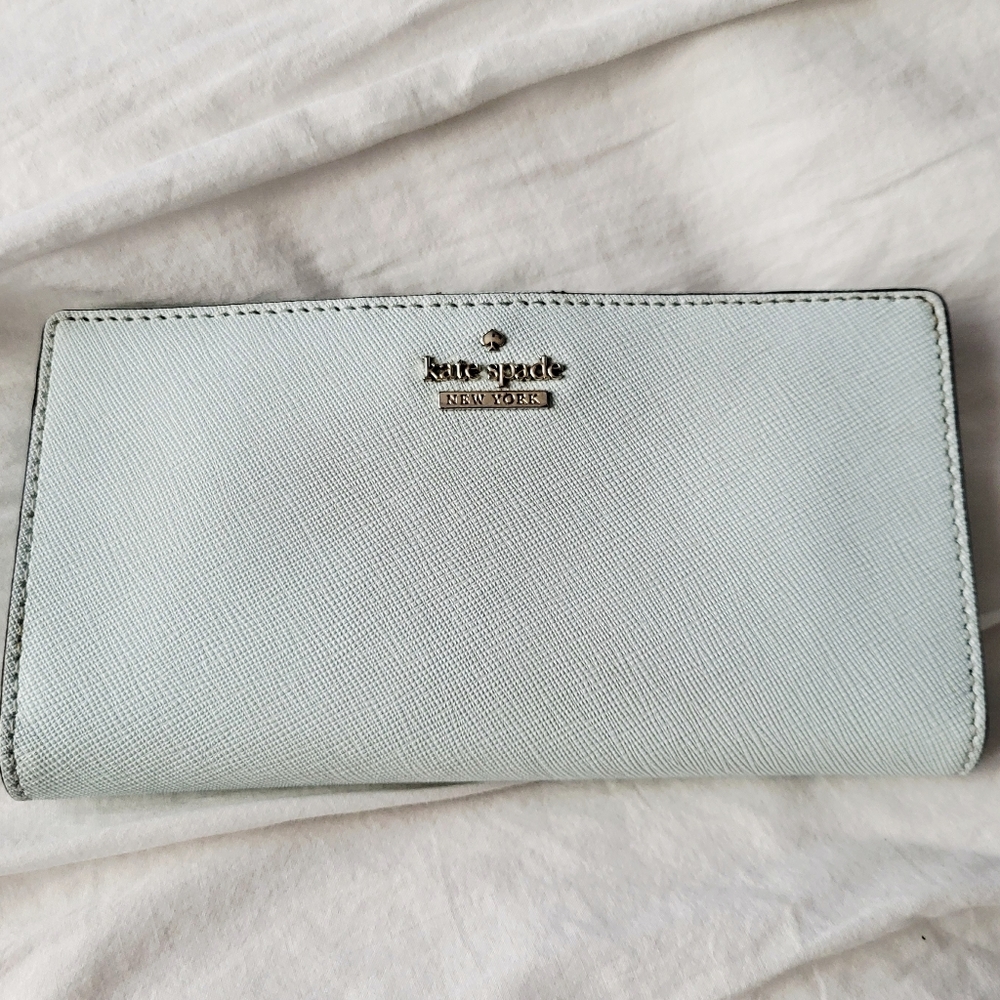 Kate Spade Saffiano Leather Large Slim Bifold Wallet Blue Glow